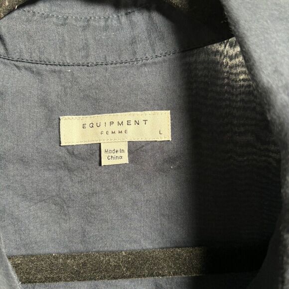 Equipment Femme Blue Button Up Top Cotton Silk Womens L Slouchy Beach Oversized - Picture 3 of 9